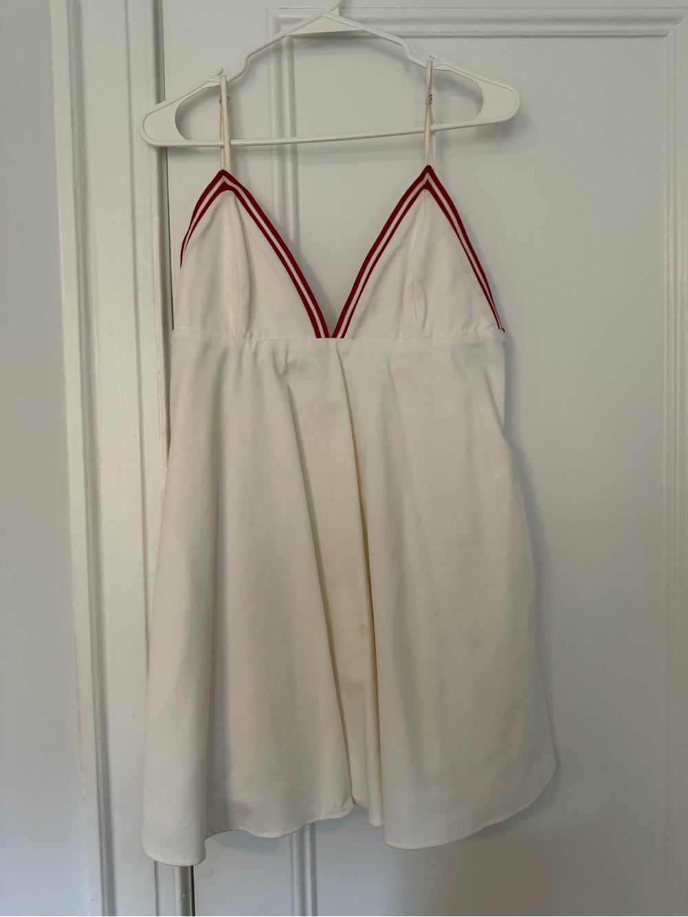 Zara White Spaghetti Strap V-Neck Tank with Red Trim